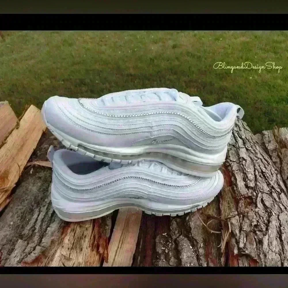Womens Nike Air Max 97 Shoes All White Custom with Crystals Sneakers
